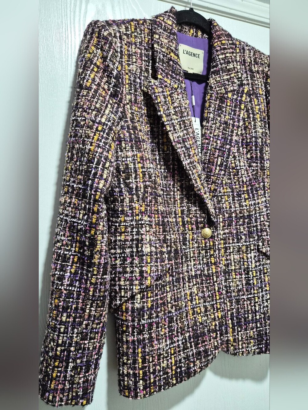 Nwt L'AGENCE Chamberlain Purple Multi Tweed Single-Button Blazer Size 8 - Picture 5 of 14